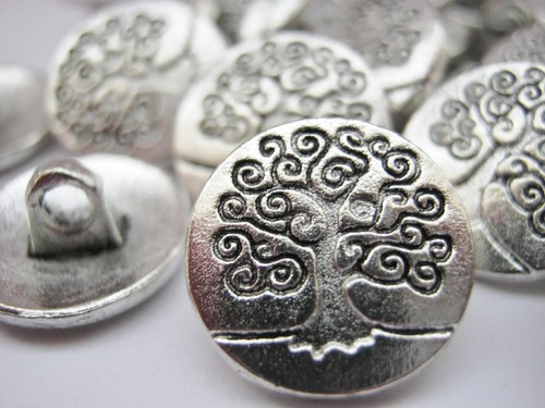 10 Lebensbaum Knöpfe 15 mm (5/8") Silber Schaft Baum Nähen Knöpfe - Bild 1 von 2