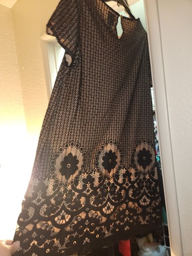 CeCe by Cynthia Steffe Black & Tan Lace Floral Dress Short Sleeve SZ 10 - Picture 3 of 6