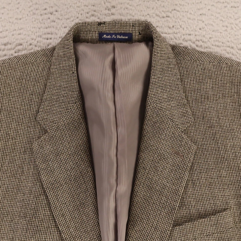 Chaqueta Tweed XL XLT Beige Negro Pata de Gallo Cuadros Corderos Lana Cachemira Blazer 46L Foto 2 de 4
