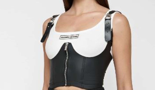 Maniere de Voir Vegan Corsetto Crop Top - Bianco/Nero - Regno Unito 4 - con etichette - Foto 2 di 3