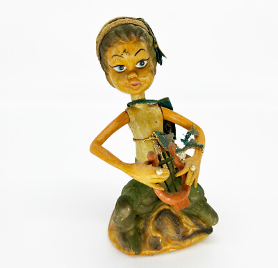 MCM TILSO Elf Pixie Figurine Harp Musician Cat Eye Hong Kong CHRISTMAS Decor VTG