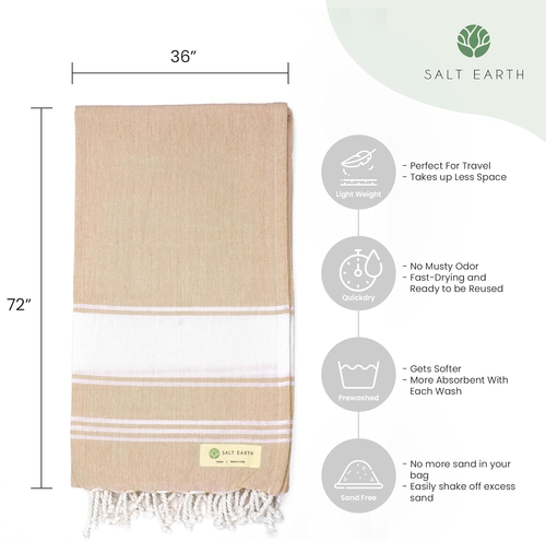 Salt Earth Cotton Turkish Beach Towel, Bath Towels Set of 2 Large, Towels - Picture 3 of 12
