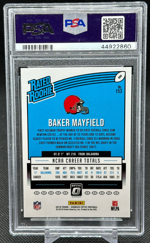 Panini Donruss Optic Baker Mayfield RC #153 2018 PSA 10 Cleveland Browns Gem MT - Imagen 2 de 2