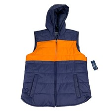 Club Room Mens Colorblock Puffer Hooded Vest Jacket Navy Blue S