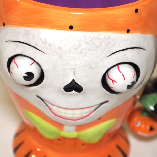 Dept 56 Halloween Googly Eyes Skeleton Mug with Black Cat & Pumpkin w/Tiny Chip - Picture 2 of 10