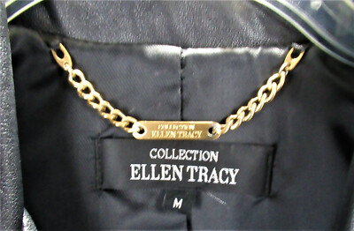 Ellen Tracy Collection Black Leather Driving Coat Size 