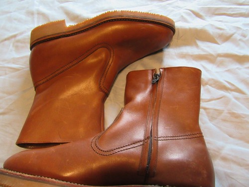 Mens Vtg Lined Leather Side Zip Boots Sz 8 Vibram Soles - Picture 6 of 8