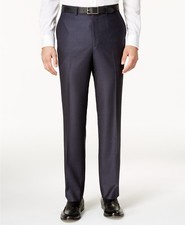  194 Kenneth Cole 37w X 32l Men'S Blue Slim Fit Flat Front Suit Dress Pants