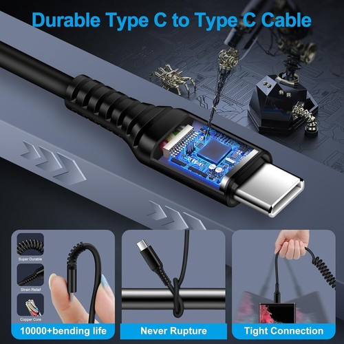 Câble USB C vers C Android Auto 3FT Cordon Chargeur Rapide Enroulé pour Samsung Pixel - Photo 5 sur 7