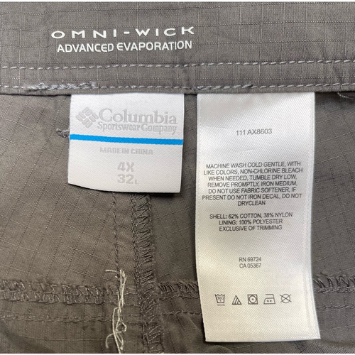 Columbia Mens Cargo Pants Gray Pockets Omni-Wick Zip Cotton Blend 4X 32 New - Picture 6 of 8