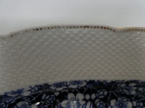 ANTIQUE COALPORT BLUE WHITE HAWTHORN FLORAL GILT OVAL PLATE JOHN MORTLOCK - Picture 2 of 6