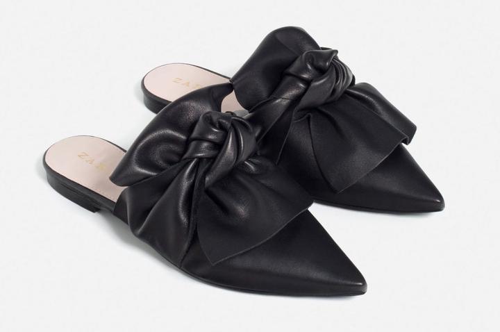 Zara Black Black Black Bow 100% Leather Slides Mules Sandals REF 7503 101 sz 38 (US 7.5) 246612 Zara Black Black Black Bow 100% Leather Slides Mules Sandals REF 7503 101 sz 38 (US 7.5) 246612