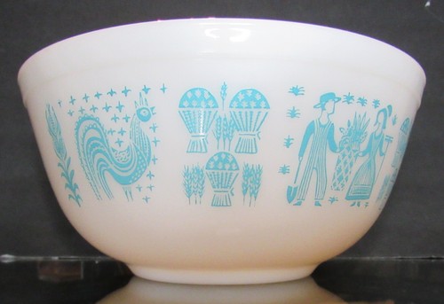 Pyrex Türkis auf Weiß Butterprint Cinderella Rührschüssel Set 3 Amish 01 02 03 - Bild 10 von 24