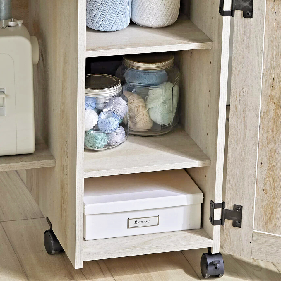 Wood Sewing Machine Craft Table Organizer Stitching Farmhouse