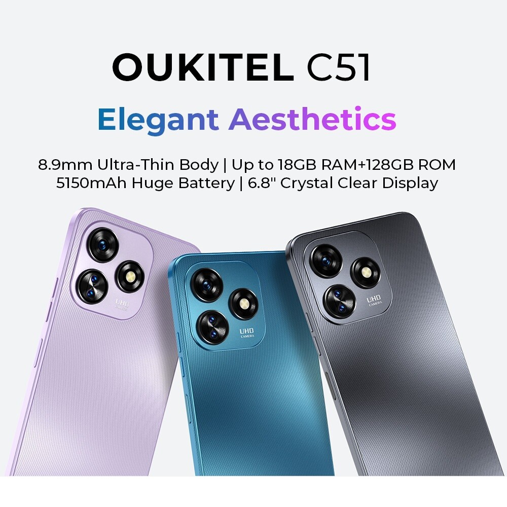 6,8 Zoll Oukitel C51 Ultradünner 4G Smartphones 18GB+128GB
