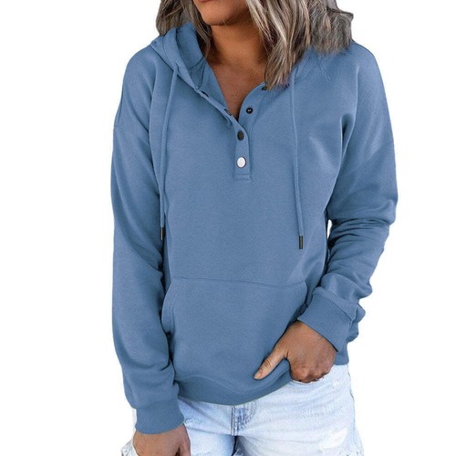 Long-sleeved Hooded Sweatshirt With Pockets Fashion Casual Button Drawstring Des - Picture 39 of 70
