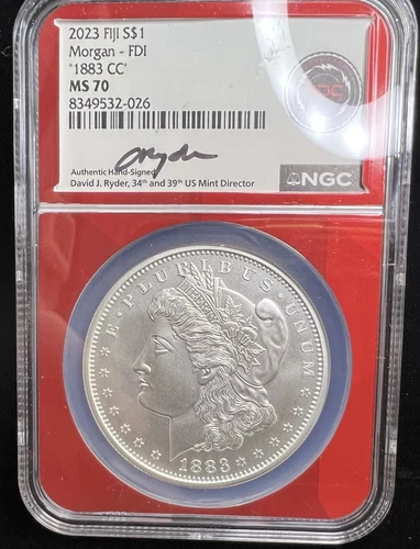 "1883-CC" Morgan Dollar 2023 Fiji 1 oz Silver NGC MS70, Ryder Label #2