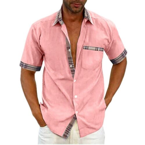 Buttons T-shirt Summer Short Sleeve Casual Pocket Mens Shirts Tops Loose Blouse - Picture 16 of 20