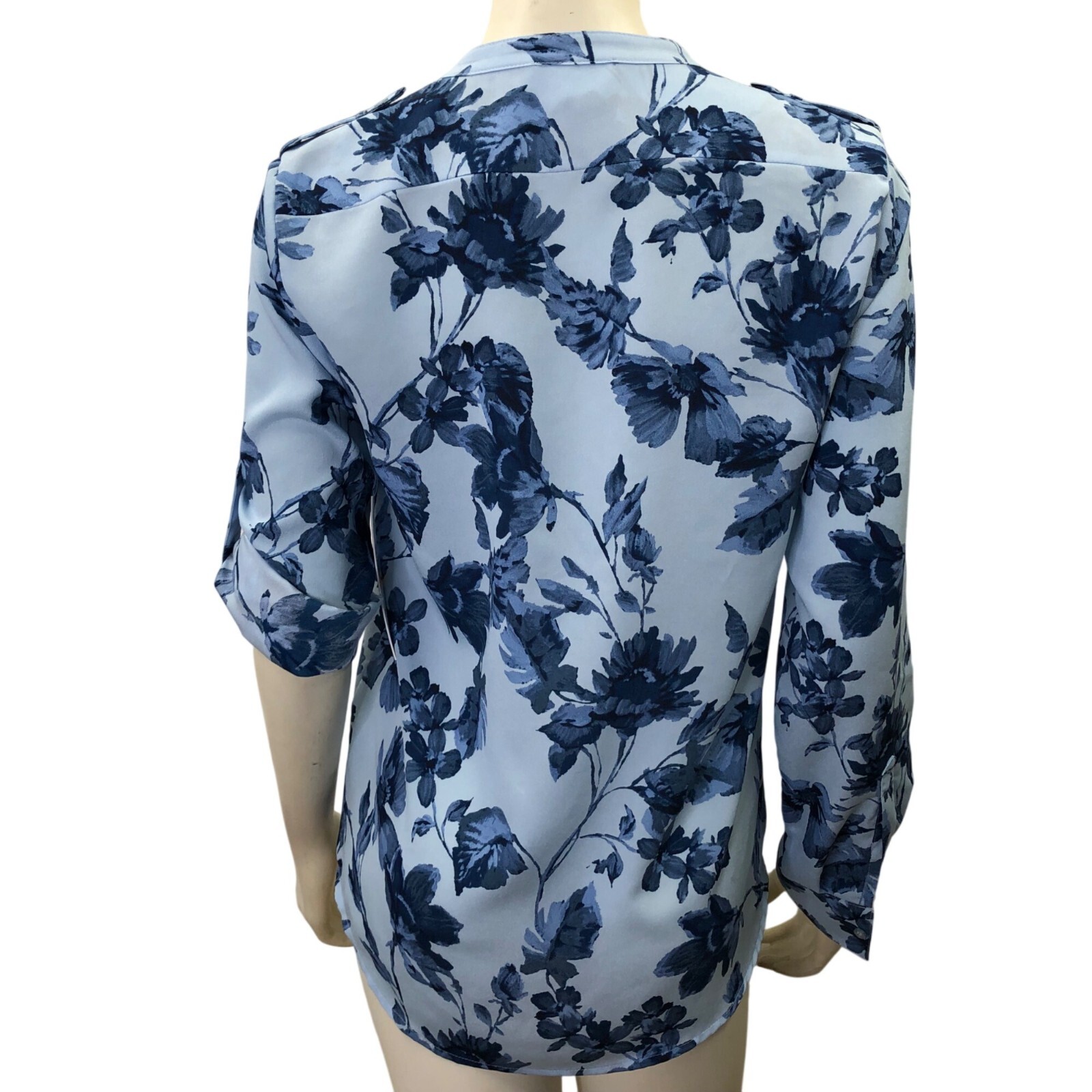 Calvin Klein Womens Blue Floral Button-Down Blouse W Roll-Tab Sleeves Size S NWT image 4