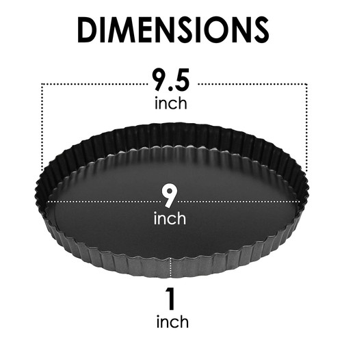 9" Carbon Steel Tart Pan Removable Bottom Non-Stick Fluted Quiche 9.5" Top - Picture 2 of 6