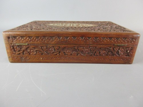 Vintage An Intricately Carved And Inlaid Floral Wooden Trinket Box 1950s - Picture 6 of 11