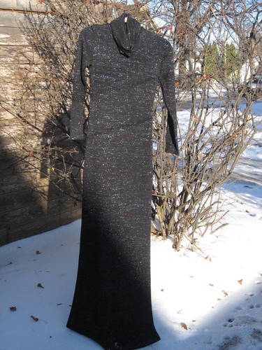 Vintage 60s 70s Metallic Bombshell Maxi Sweater Dress Mod Disco Hippie Size 7/8 - Picture 3 of 9