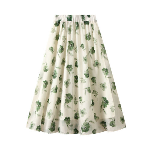 Women's Skirt Ink Wash Printed Half Body A-line High Waisted Mid Length Skirt - Picture 15 of 15