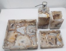 4 Pieces bath set, Luxury bathroom, Bathroom Accessories Set of Agate, Soap Dish