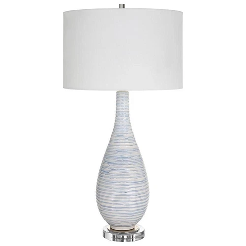 Uttermost Clariot Coastal Ceramic and Crystal Ribbed Table Lamp in Blue/White - Picture 3 of 7