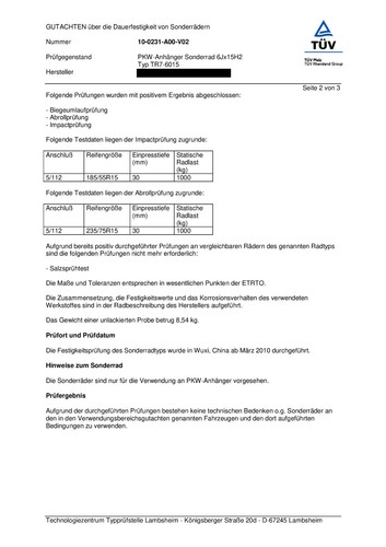 Alufelge TR7 silber 6Jx15 112x5 ET30 1000kg z.B. Fendt Caravan Trailer Anhänger - Bild 9 von 11