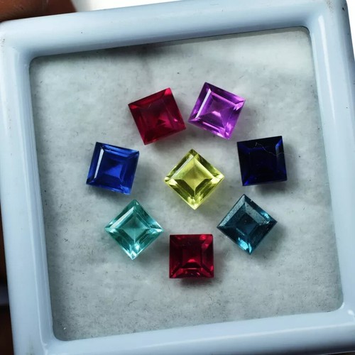 5x5 mm 8 Pcs Natural Sapphire Square Cut CERTIFIED Loose Gemstone Lot - Picture 3 of 4