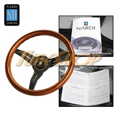 ITALY NARDI RALLY DEEP CORN 330MM STEERING WHEEL MAHOGANY WOOD WITH BLACK SPOKE