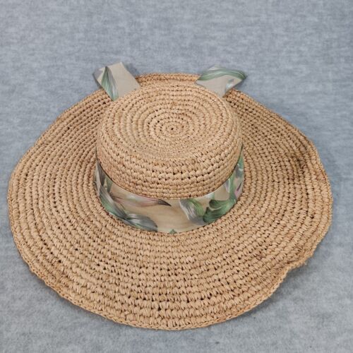 Panama Jack Women's Woven Floppy Sun Straw Hat with Tropical Print Bow