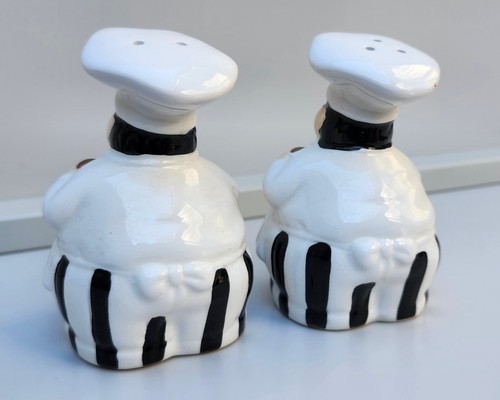 Fat Italian Chef Salt and Pepper Shakers Set Vintage, Chef's Hat, Wine Bottle - Picture 4 of 6