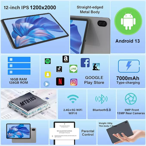 2025 New 12 Zoll Tablet Pad 24GB/12GB+256GB Android14 8000mAh Tablet Dual Camera - Bild 5 von 27