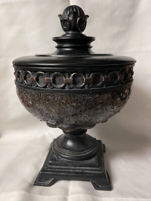 Dark Brown Crazed Glass Fluer Di Lis Urn RARE LOOK Jar Home Decor