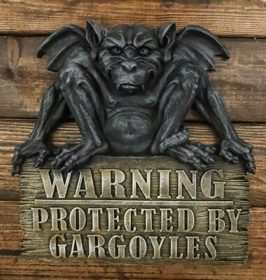 Gothic Winged Gargoyle On Warning Protected By Gargoyles