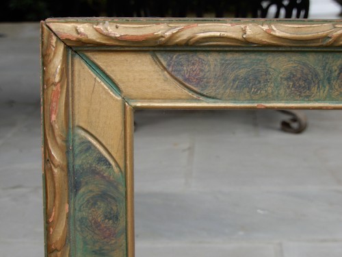 ANTIQUE LARGE GOLD GILT GREEN PAINT ART NOUVEAU PICTURE FRAME CA. 1900 - Picture 4 of 8