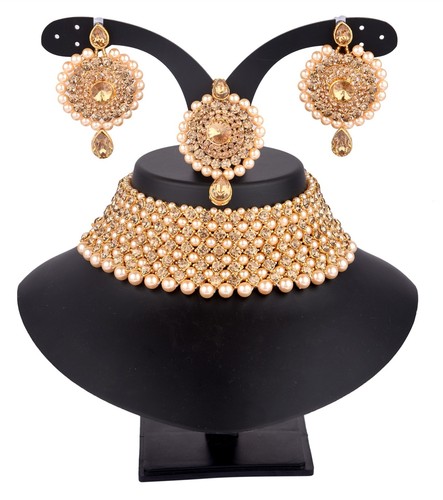 Gargantilla de boda india Bollywood enchapada en oro collar conjunto de joyas con pendientes - Imagen 4 de 5