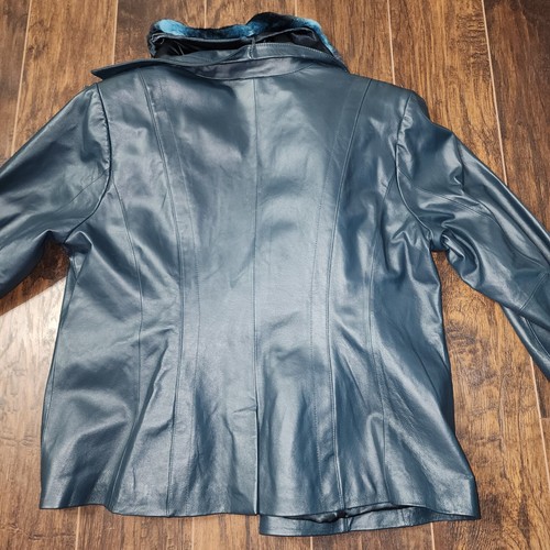 Terry Lewis Classic Luxuries Leather Jacket Faux Fur Collar Size 1x Blue/ Aqua - Picture 12 of 12