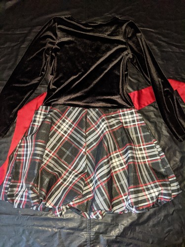 Bonnie Jean Girls Dress Plaid Black Velvet Red Bow Size 12 - Picture 9 of 12