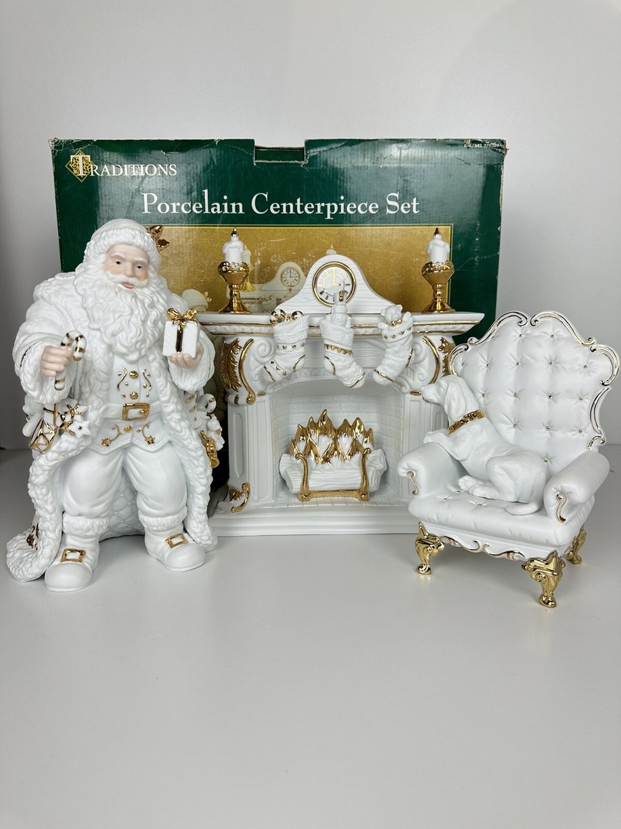 Porcelain Christmas Centerpiece Set Traditions Santa Fireplace