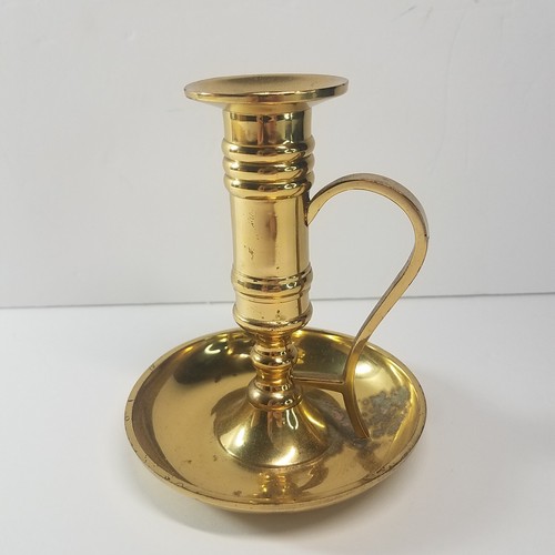 Vintage Solid Brass Chamberstick Candle Stick Taper Holder w/ Finger Ring 5" - Picture 2 of 10
