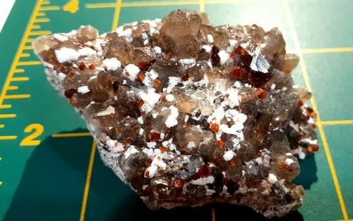 Nice! Smoky Quartz w Spessartine Garnets & Mica on Microcline Matrix - China - Picture 3 of 12