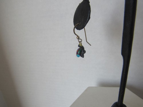 VTGE NAVAJO STERLING SILVER 925 MULTI STONE INLAY ONYYX TURTLE EARRINGS PETITE - Picture 3 of 5