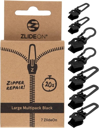 Instant Replacement Zipper Pulls - 7 Pack Large Black for Bags & Apparel - Picture 3 of 8