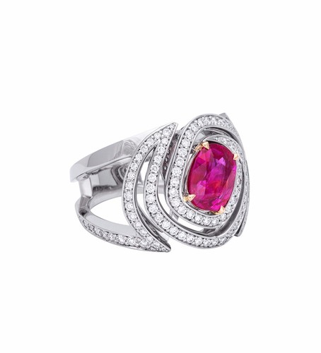 1.58CT Cushion Shape Pink Ruby With Genuine White CZ Impressions Women's Ring - Picture 2 of 4