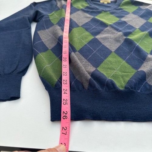 Paul Stuart Merino Wool Argyle Sweater, Blue and Green, Size Large - Picture 7 of 9