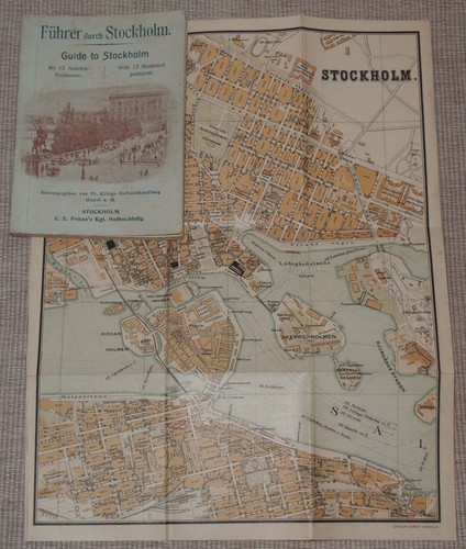 GUÍA DE ESTOCOLMO Guía de Estocolmo inglés/alemán alrededor de 1900 con mapa - Imagen 3 de 3