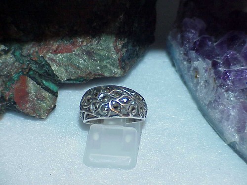 Sterling Silver Marcasite Wide Dome band Ring Filigree Size 6.5 M/F - Picture 2 of 6